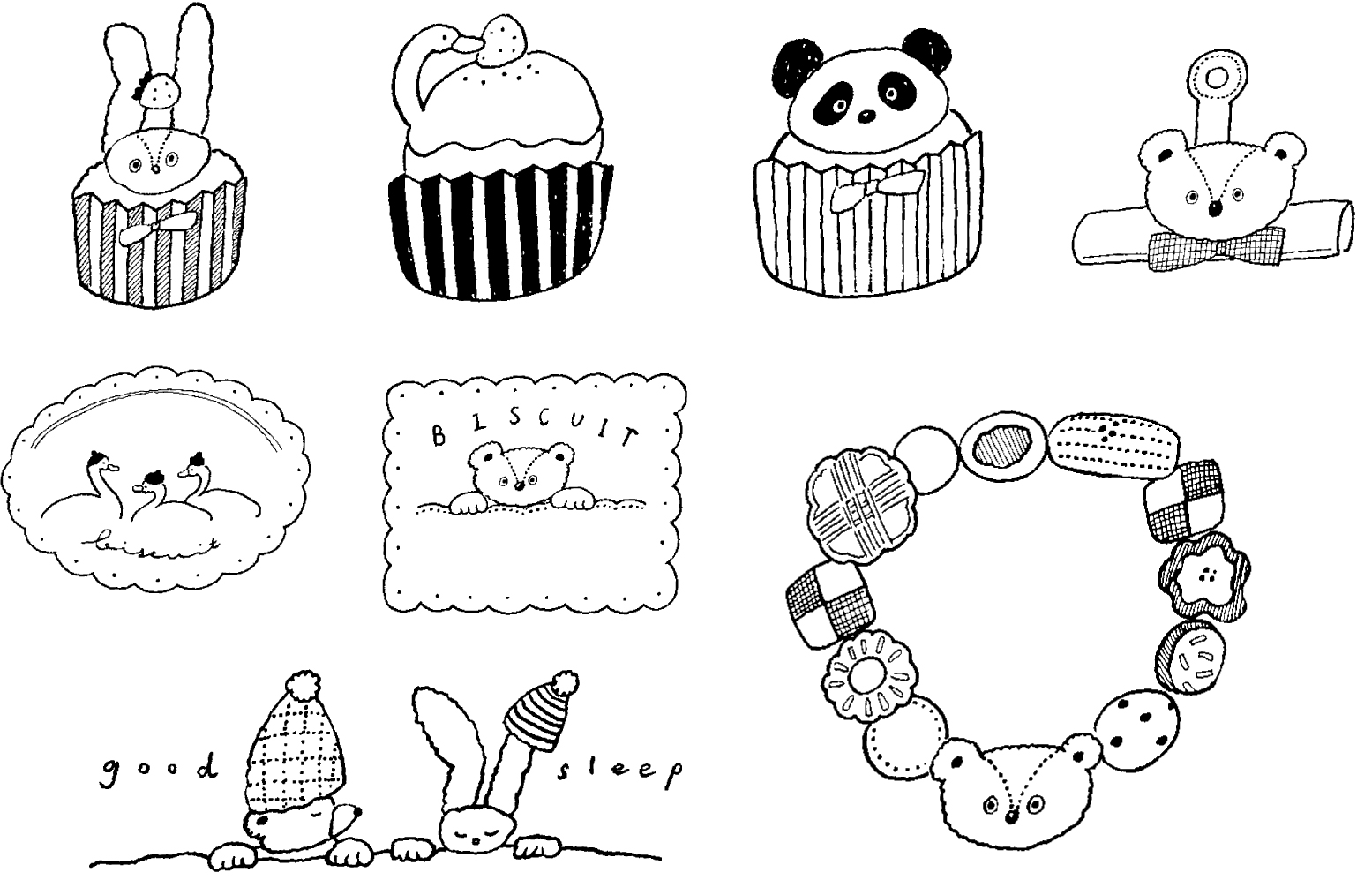 トビマツショウイチロウ　木製ゴムスタンプセット クマ・ケーキ・スワン・インク