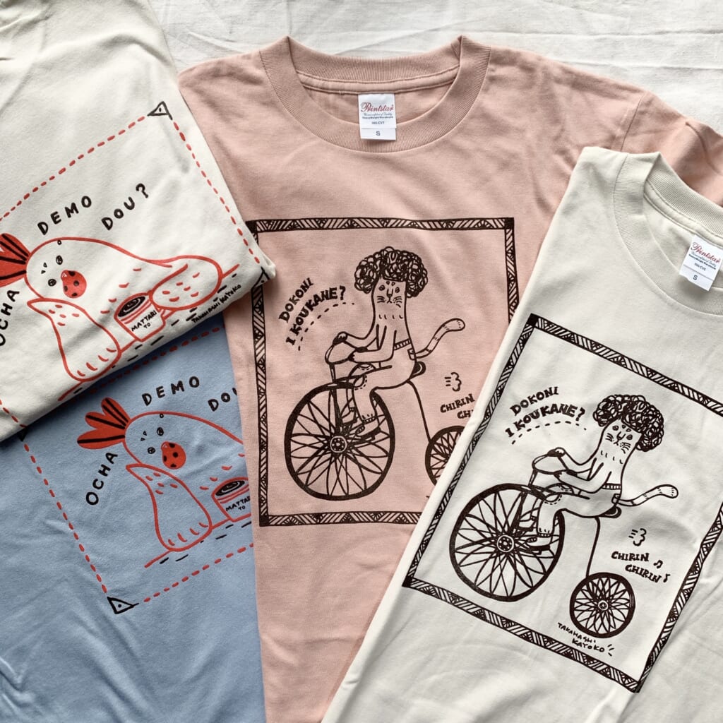 「シルク印刷したTシャツ」今年も作りました！　自転車パーマネコとオンドリコーヒーなどご用意しております！