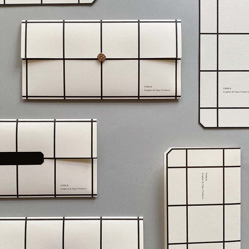 「Letter set （Lattice）」黒いラインを格子状にデザインした、ちょっとモダンな3種類のシール付きレターセットです。