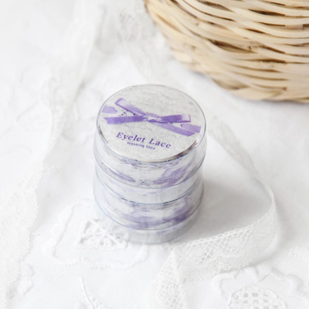 「Eyelet Lace Purple Ribbon」パープルリボンで編まれたアイレットレースのマスキングテープ です。