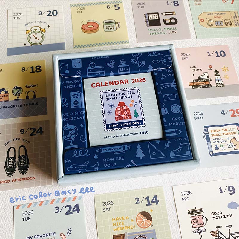 「2026年版 eric  Color日めくり」毎日めくって小さなモチーフを楽しんでもらえたら嬉しいです。めくった後は、手帳デコなどにも使えます。