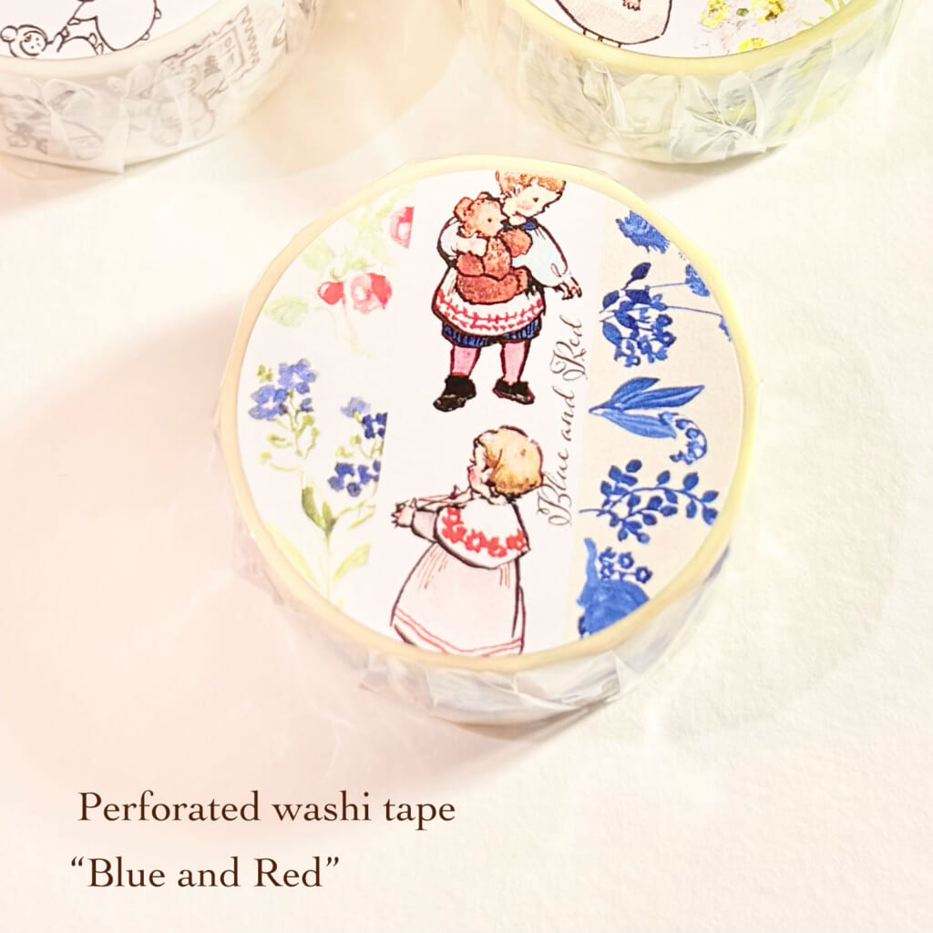「Blue and Red」ミシン目が入っていて手で綺麗にカットできるタイプのマスキングテープです。一巻きで6種類の絵柄が楽しめます。赤と青を基調としたデザインを集めました。