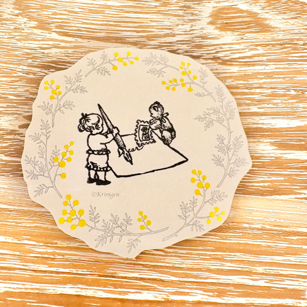 二人で一緒に手紙を作っているスタンプです。ちょっとした無地付箋に押してもかわいいメモ帳が完成します。