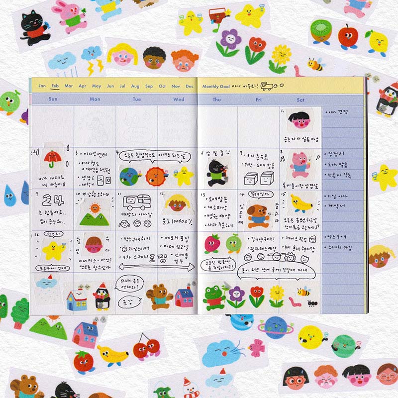 「Masking Tape」 かわいいイラストが描かれたマスキングテープです。 どんどんちぎって、その日の気分、天気などを記録してください。