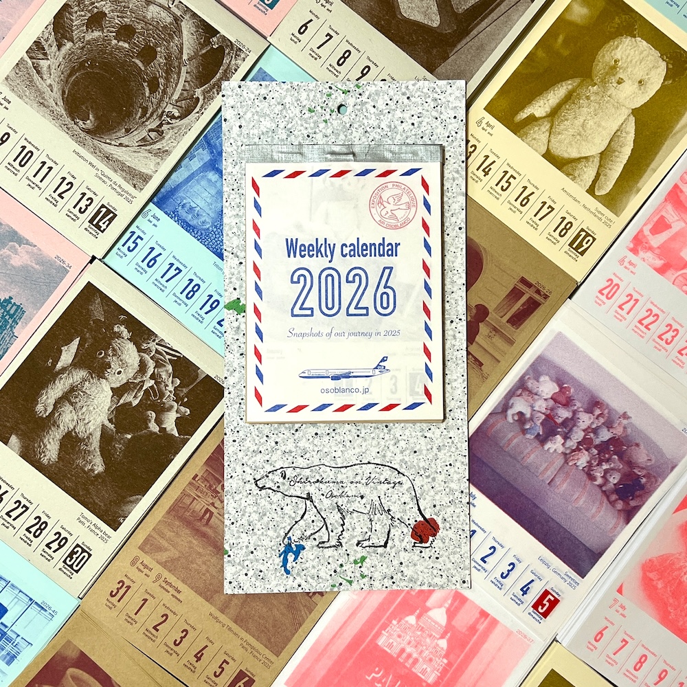 「ウィークリーカレンダー2026」ヨーロッパ買い付け旅の写真を元に7種の個性ある紙を使用しました。