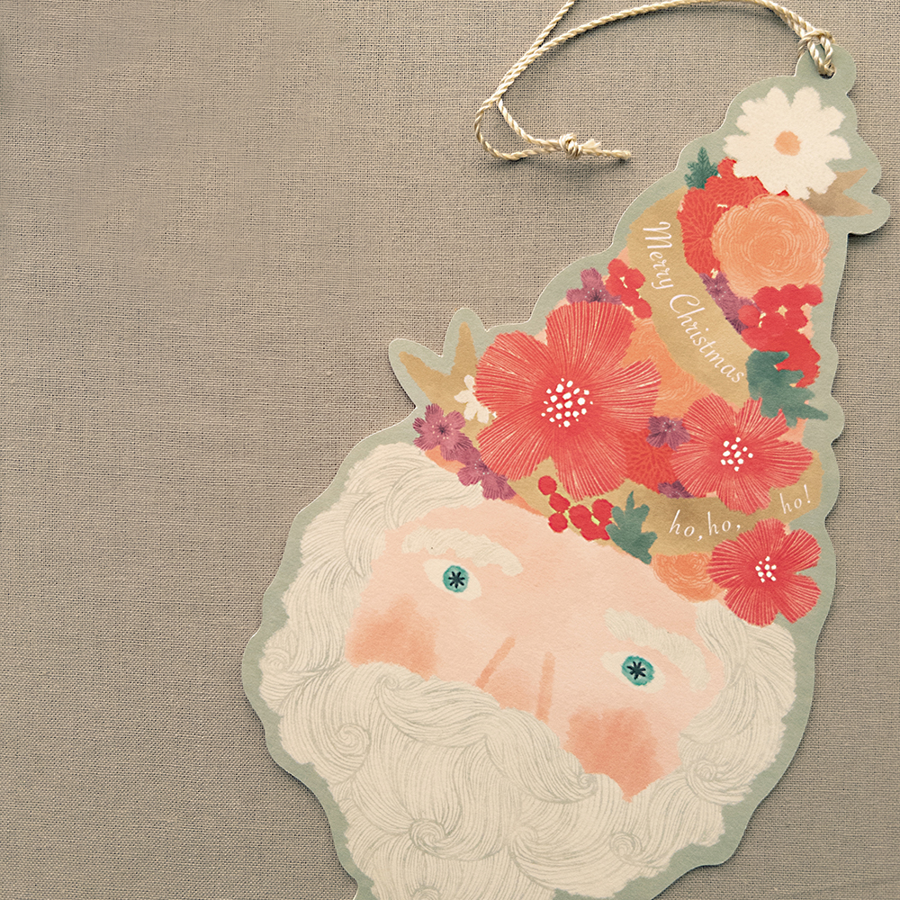 「お花帽サンタカード」クリスマスカードや、オーナメントとして飾っても。封筒付き。