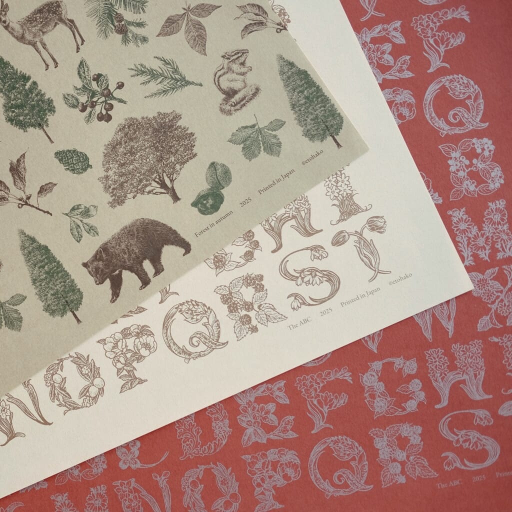 「プリントペーパー」B2サイズ(515×728mm)のペーパーです。ブックカバーや封筒に仕立てたりカルトナージュなど様々にお楽しみください。