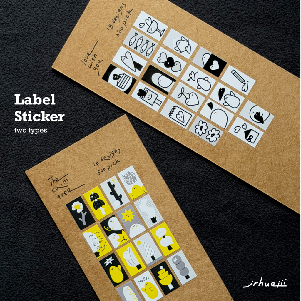 「The calm tree・love with you ラベルステッカー」1ロールに多種類のデザインが入り、小胖呆と阿鬼がいっぱいです。
