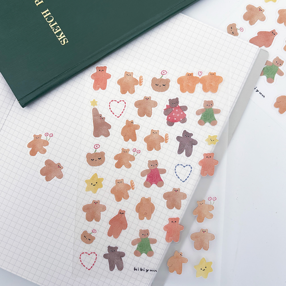 「クマちゃんシール」いろんなクマちゃんの透明台紙シールです。手帳やお手紙に！