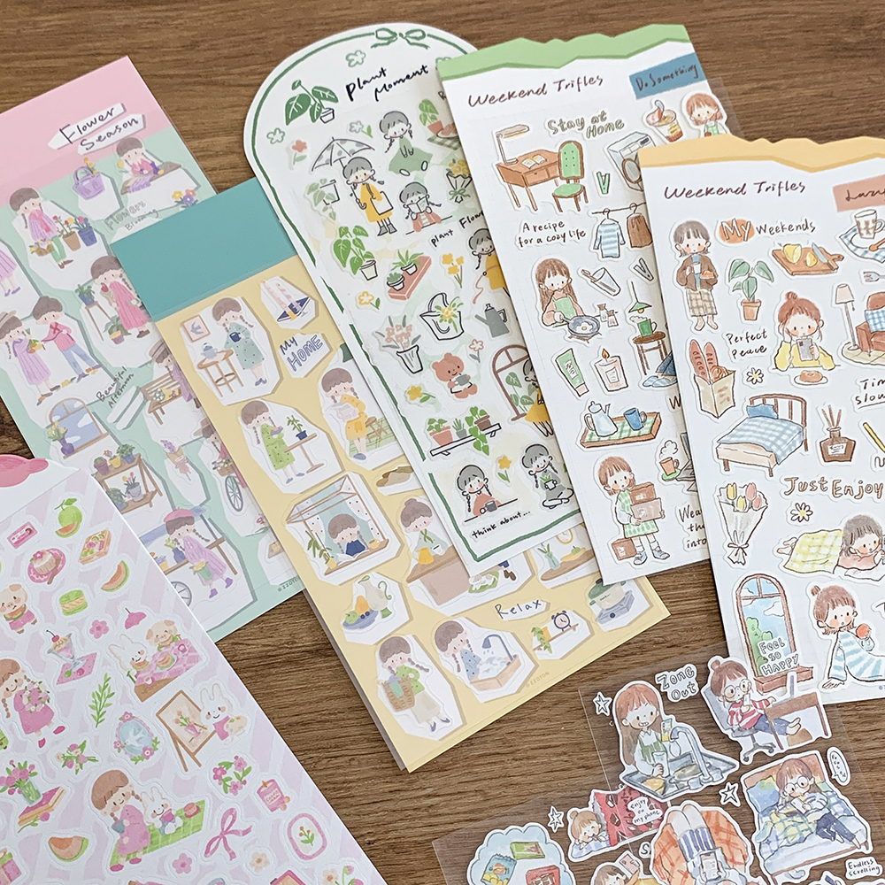 「可愛いシール」さまざまなスタイルのシールで、テーマごとに異なり、簡単に素敵な手帳ページをレイアウトできます。