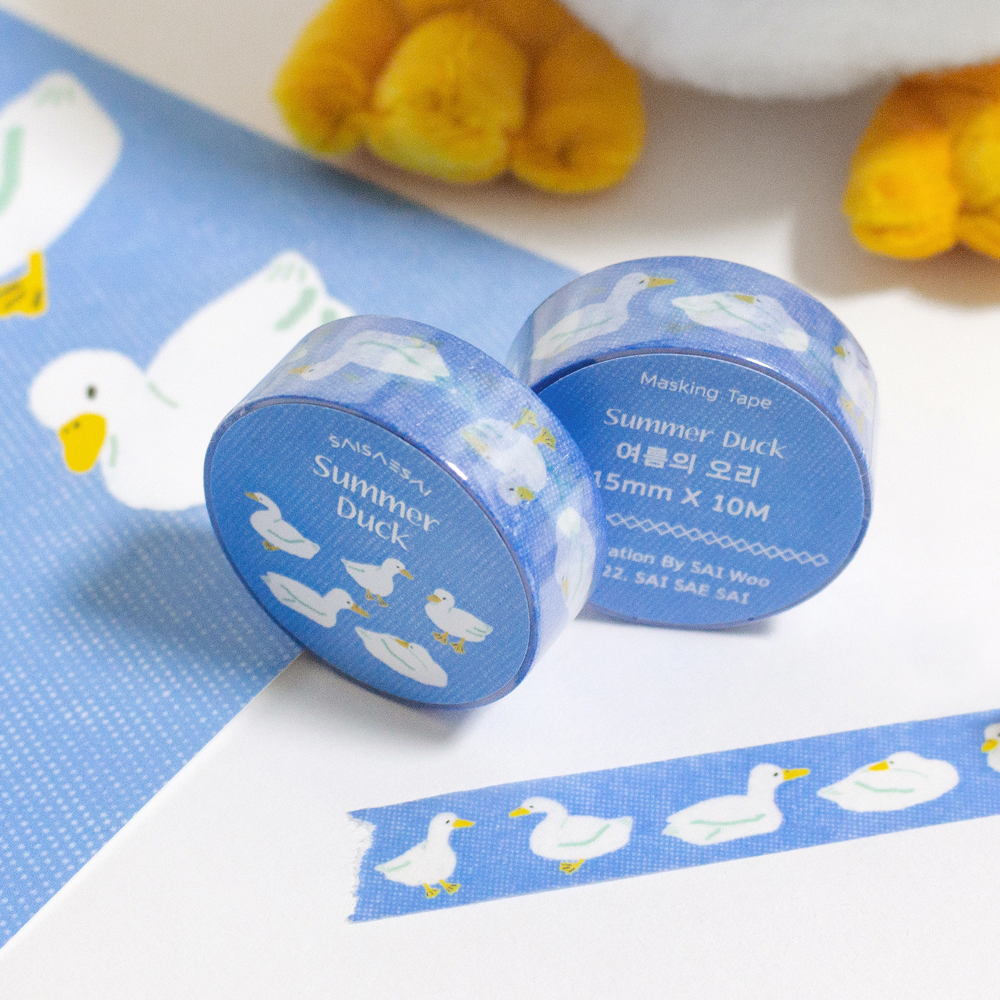 「夏のアヒルマスキングテープ」 白いアヒルと空色が爽やかです。
