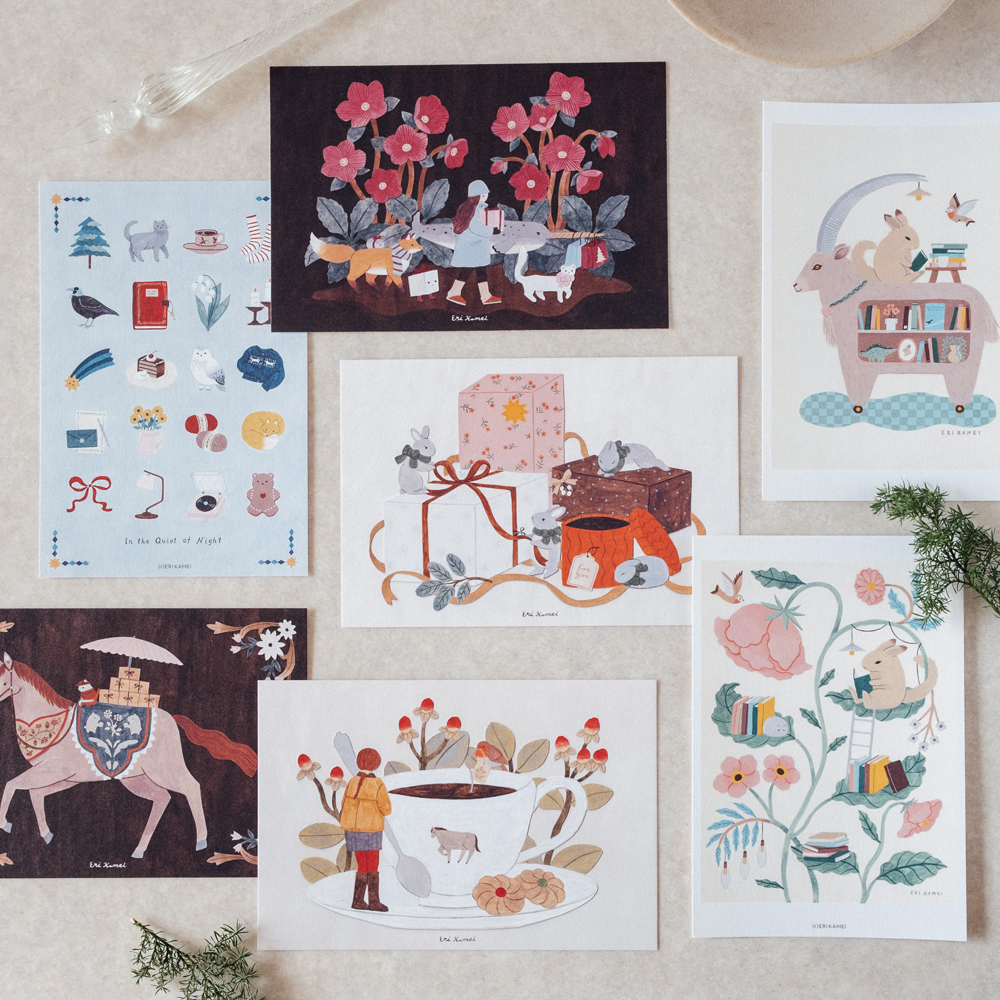 「ポストカード」いろんなイラストのポストカード。イベントの度に新作を作るので、コレクションするのも楽しいアイテムです。