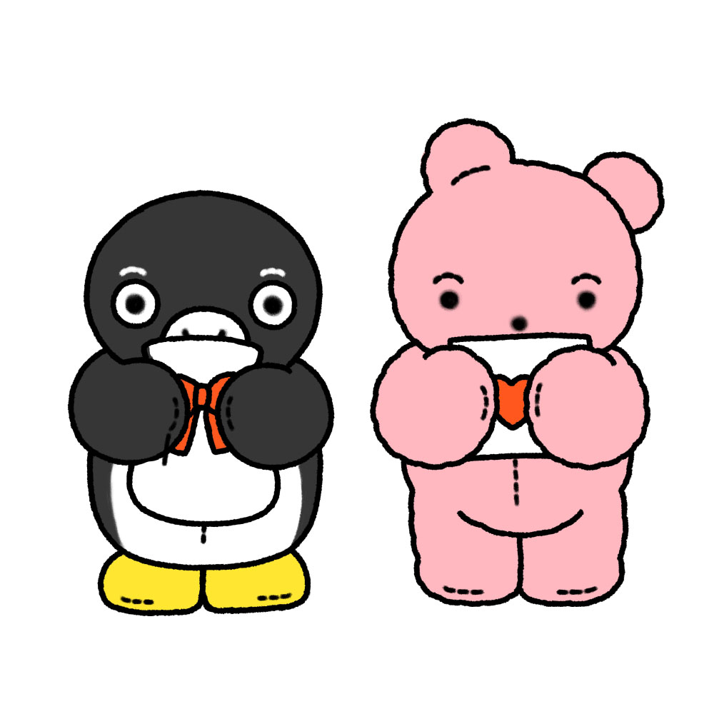 「ぬいぐるみのぺーとくー」あなたのことがだいすきな、ぺんぎんのぺーと、くまのくーの本やグッズです。いつもおそばにおいてください。