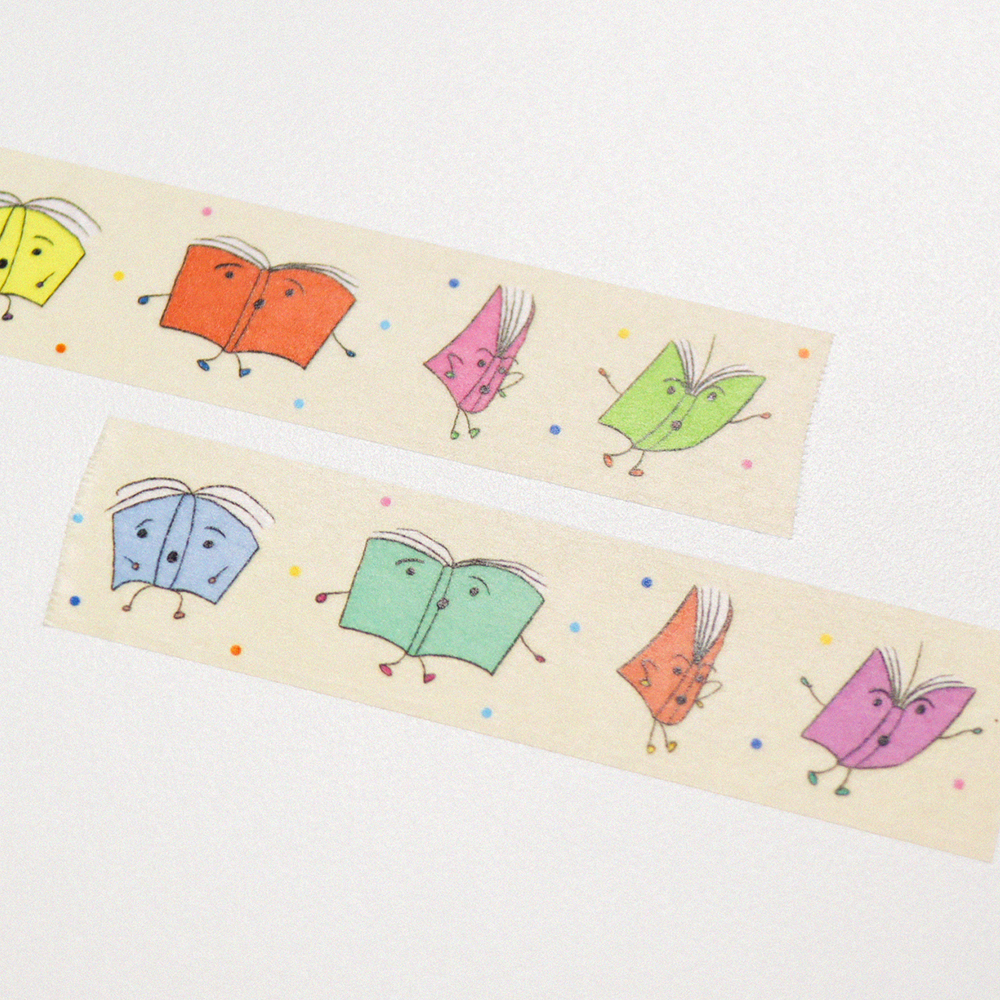 「Book Washitape」ぱたぱたと羽ばたく本たちが描かれたマスキングテープです。