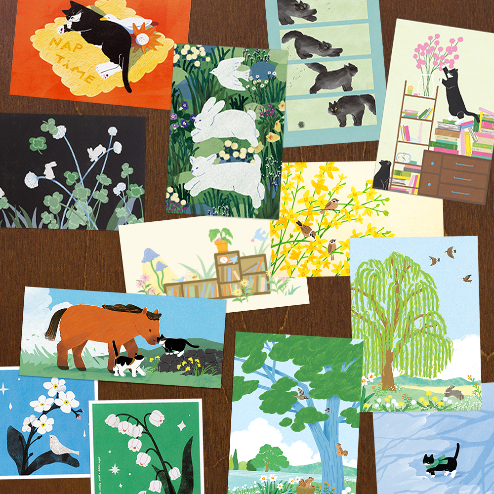 「自然と動物ポストカード」 絵に登場する猫はうちのご主人たちです。