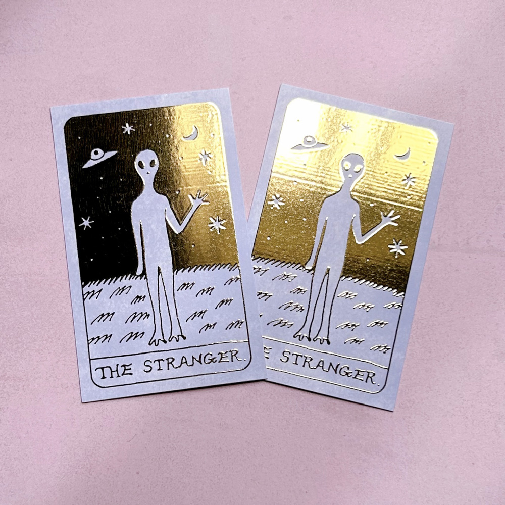 「箔メッセージカード（２枚入り）」架空のタロットカードをイメージしたメッセージカードです。紙博に合わせた新作も作る予定です！