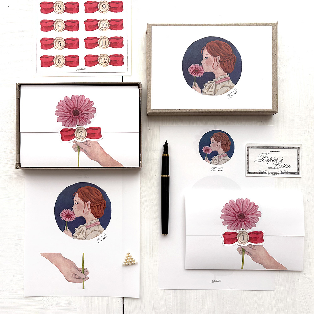 自分宛てに綴る12通の手紙セット「ガーベラの告白」自分へのお手紙を綴ってみませんか？　12本の花束にして箱にしまえます。