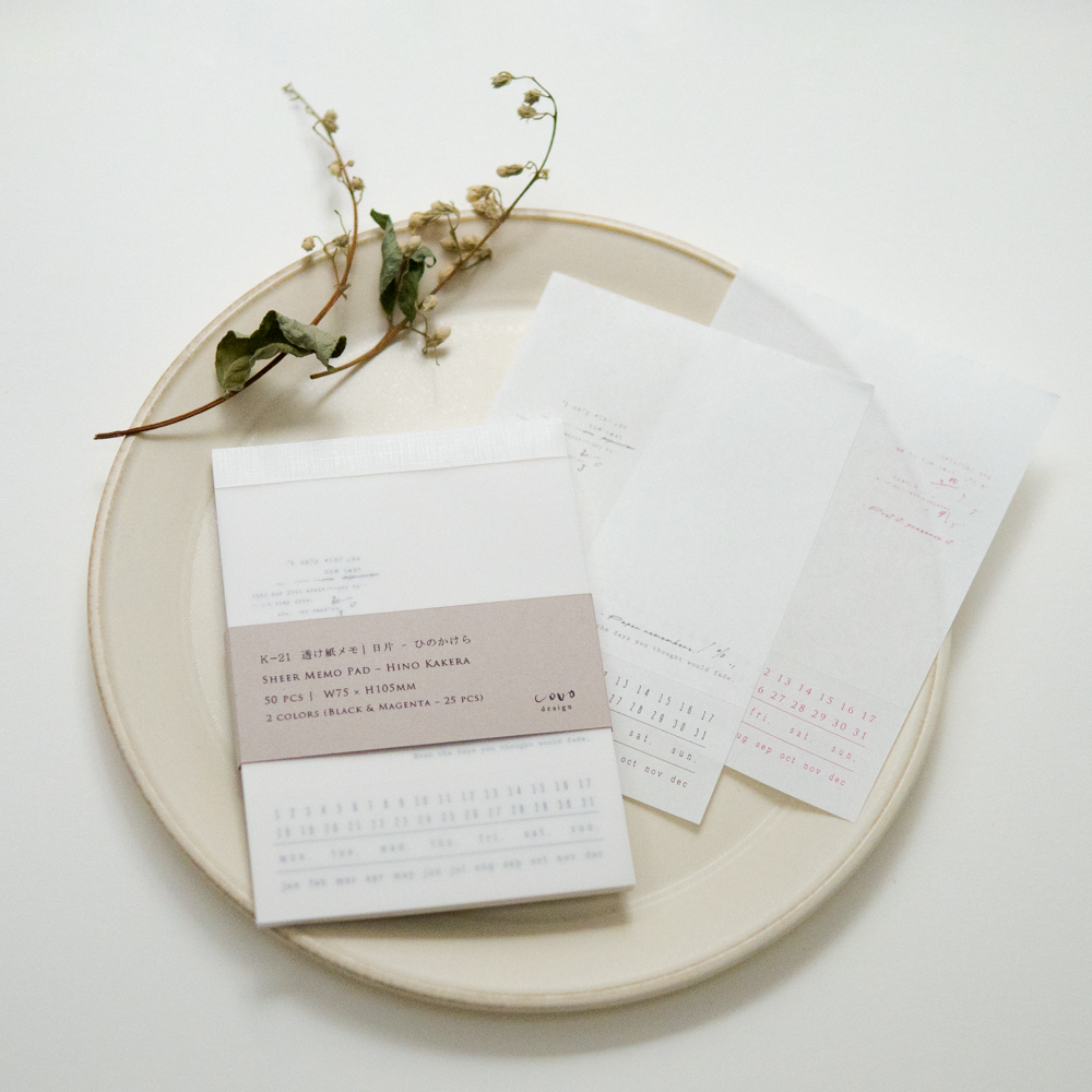 「透け紙メモ｜日片」 日付をぴりっとはがせる、透け感のある薄紙メモ。日々の記録やコラージュ素材に。