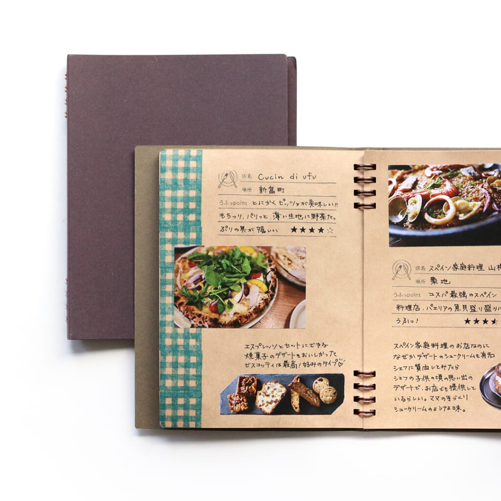 +lab定番商品「わたしコラージュ」ノートを取り外して頁を入れ替えたり増減させたりできる、クラフト紙でできたB6サイズのWリングノートです。