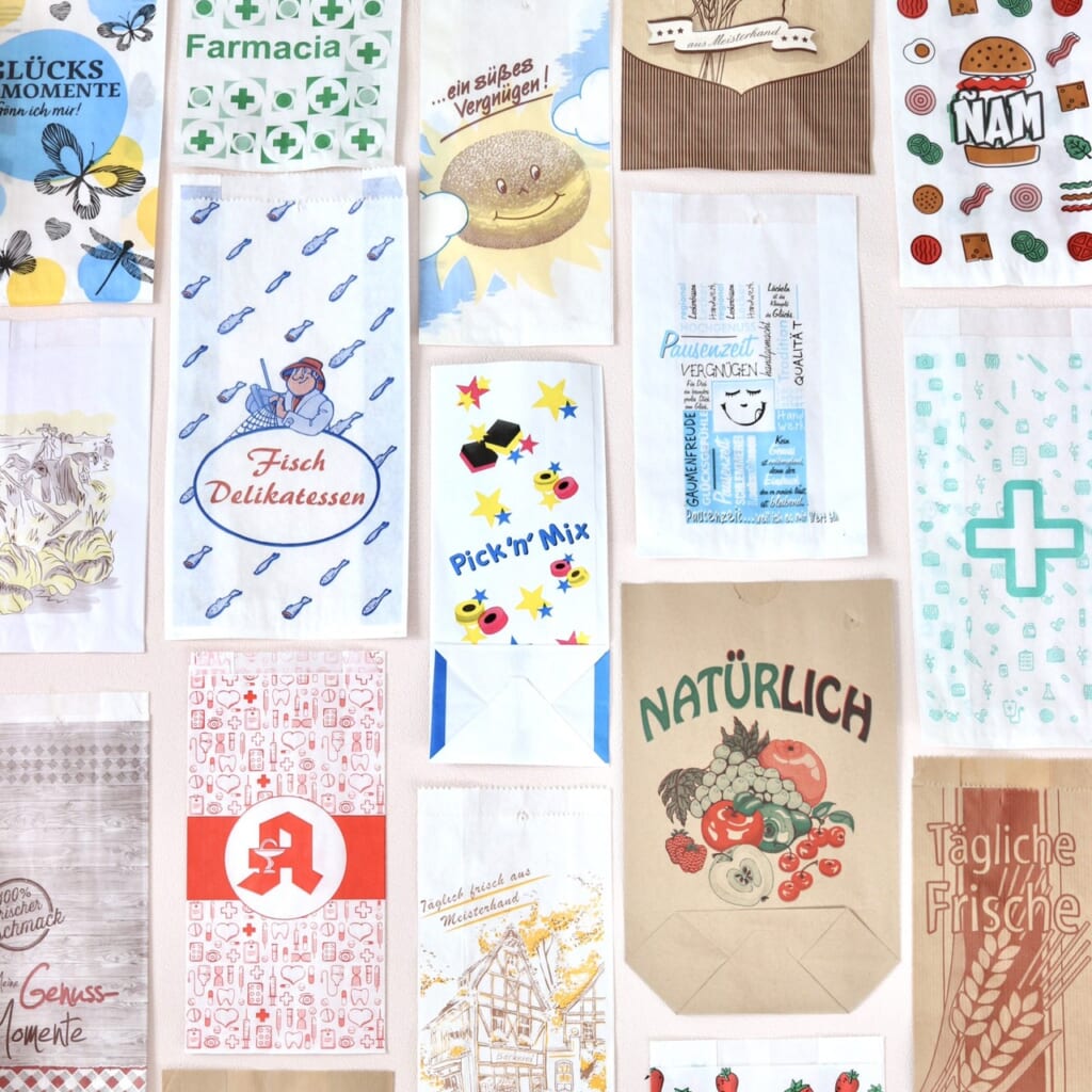 「海外のマルシェ袋お楽しみセット」フランスやドイツなどの業務用の紙袋をアソートセットにして販売いたします。