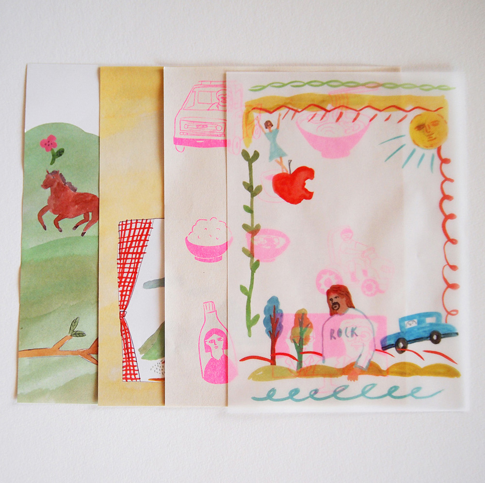 「便箋　SUNNY」さまざまな紙に印刷した便箋。4種類20枚入。