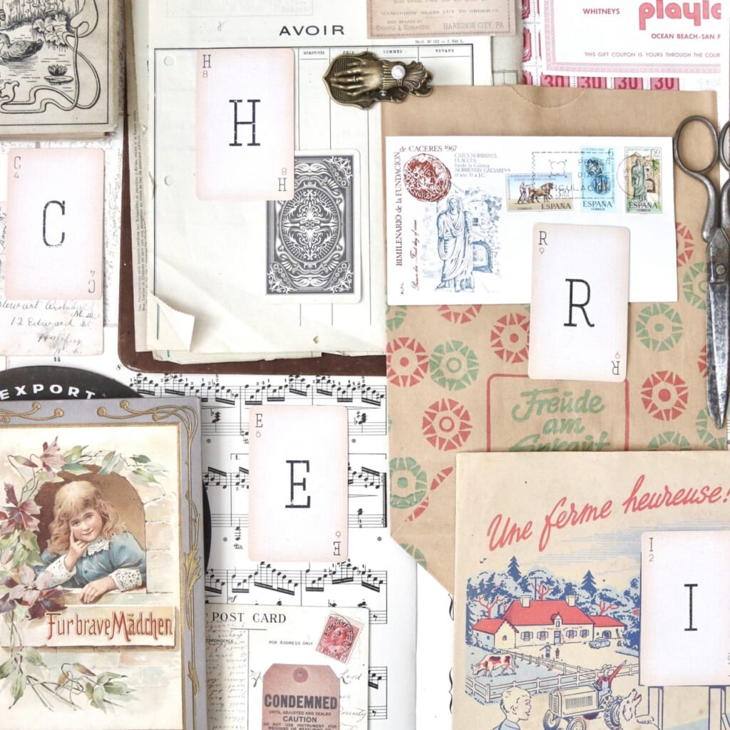 「世界中のヴィンテージな紙モノたち」古いマルシェ袋や封筒、カードなど。