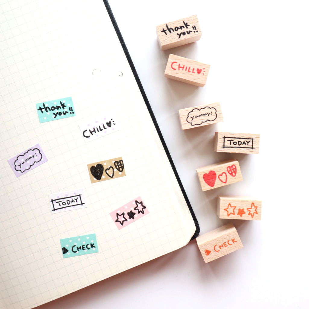 ラベラーロールシールと小さいサイズのスタンプをお持ちします。ラベラー×スタンプの組み合わせをお楽しみください。