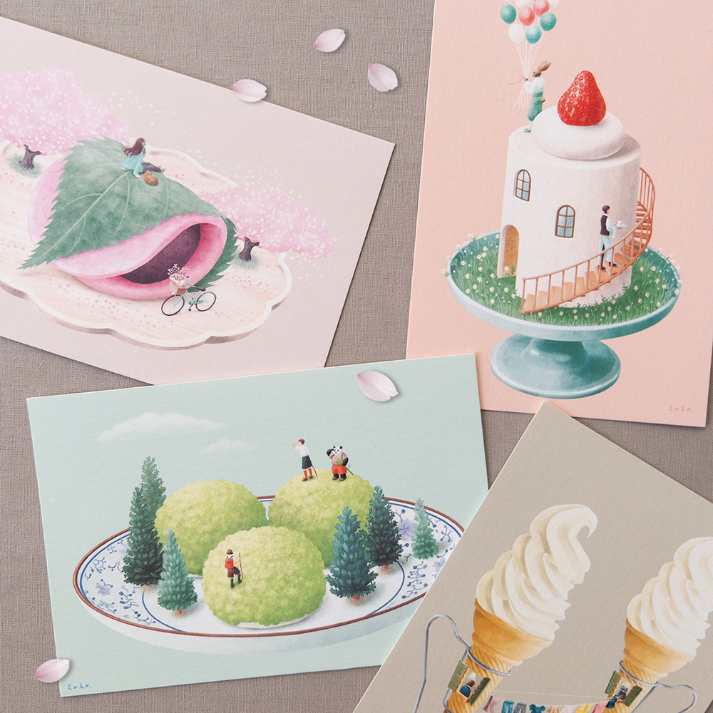 「甘い毎日ポストカード」に新作4点を追加しました。仙台に向けて描いたずんだもちをはじめ、お祝いにも合うイラストや、春を感じるものを揃えました。