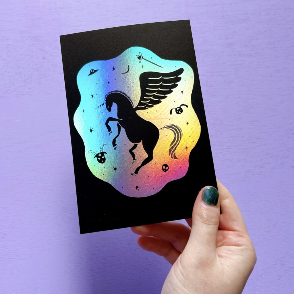 「ポストカード」紙博で1500円以上ご購入の方に、こちらのオーロラ箔のポストカードをプレゼント！