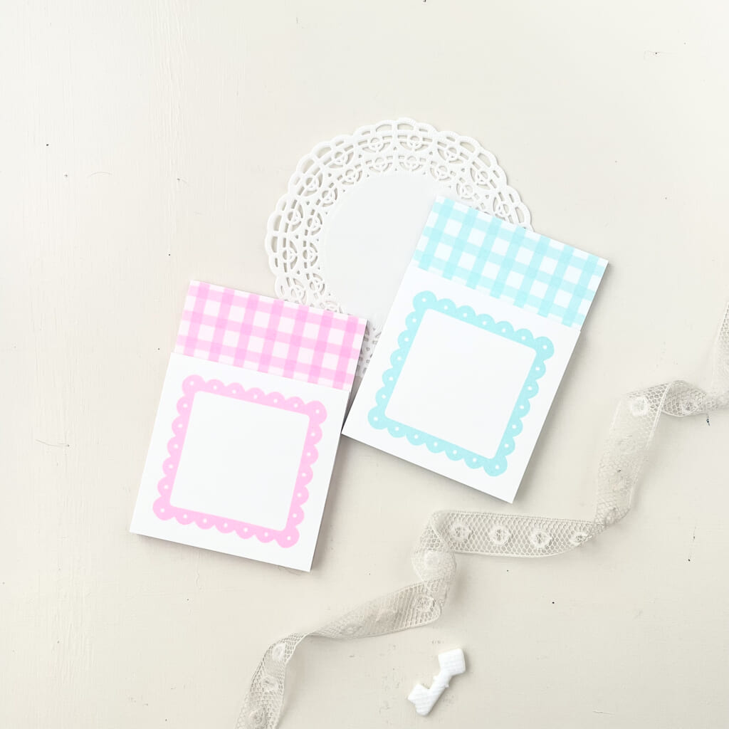 ギンガムチェックとメモの2冊セット「プチデコセット」ピンクとミントができました。