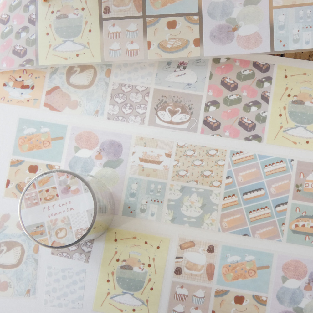 「PETテープ新作」スワンだらけです。たっぷり5mもうれしいポイント。