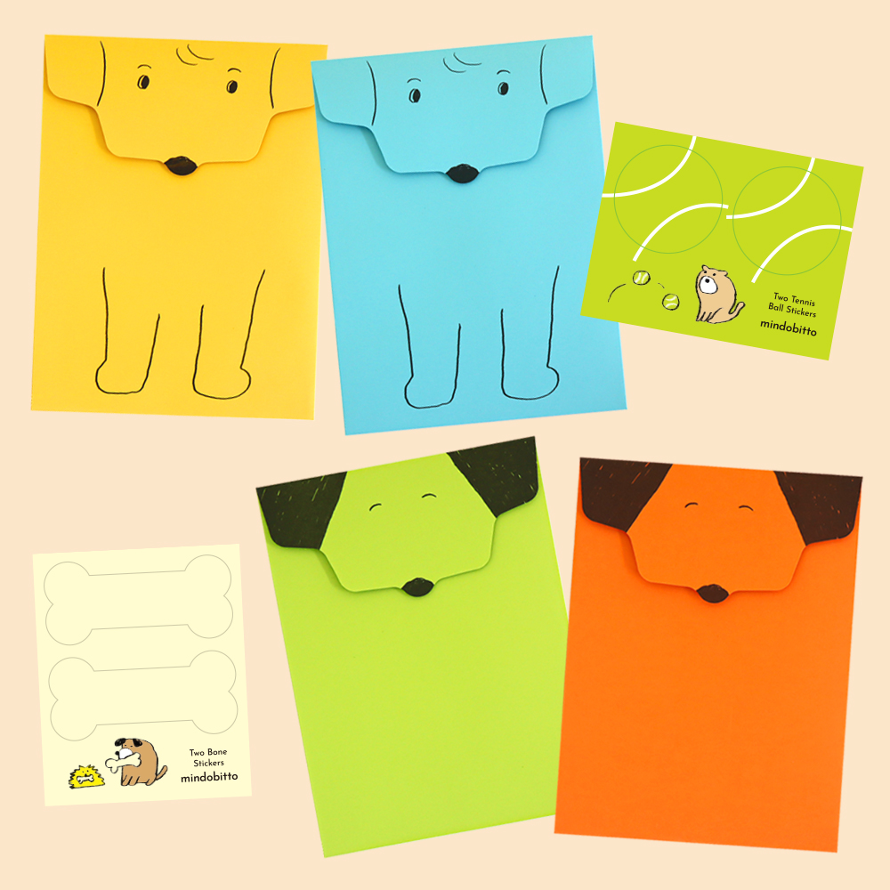 「Puppy paper pack」本や小さな小物などの贈り物にちょうどいいサイズの紙製ギフトバッグです。かわいいステッカーもセットで付いています。