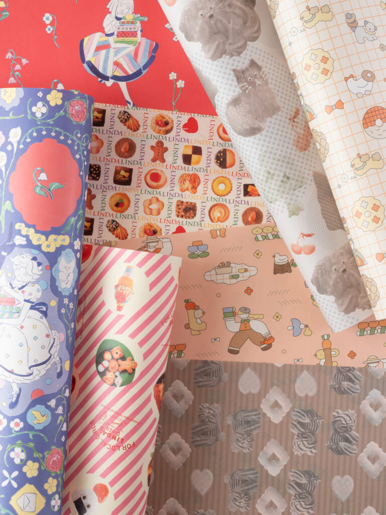 手紙社とは初コラボとなるLINDA TOKYOさんをはじめ、北澤平祐さん、ハバメグミさんの「包装紙」