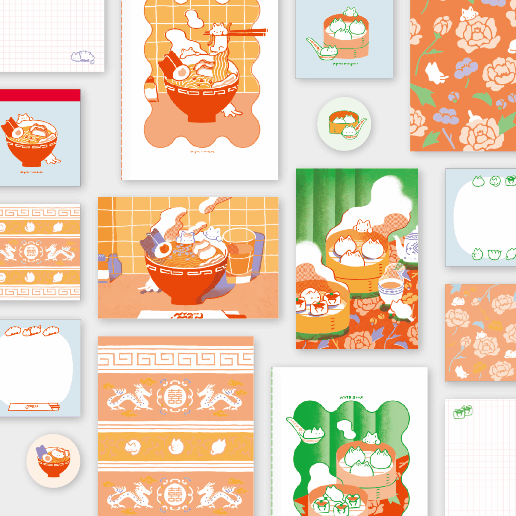 「CreatorsWorks／てのり」ノート・メモ帳・マグネット・ポストカード。各2柄展開です。