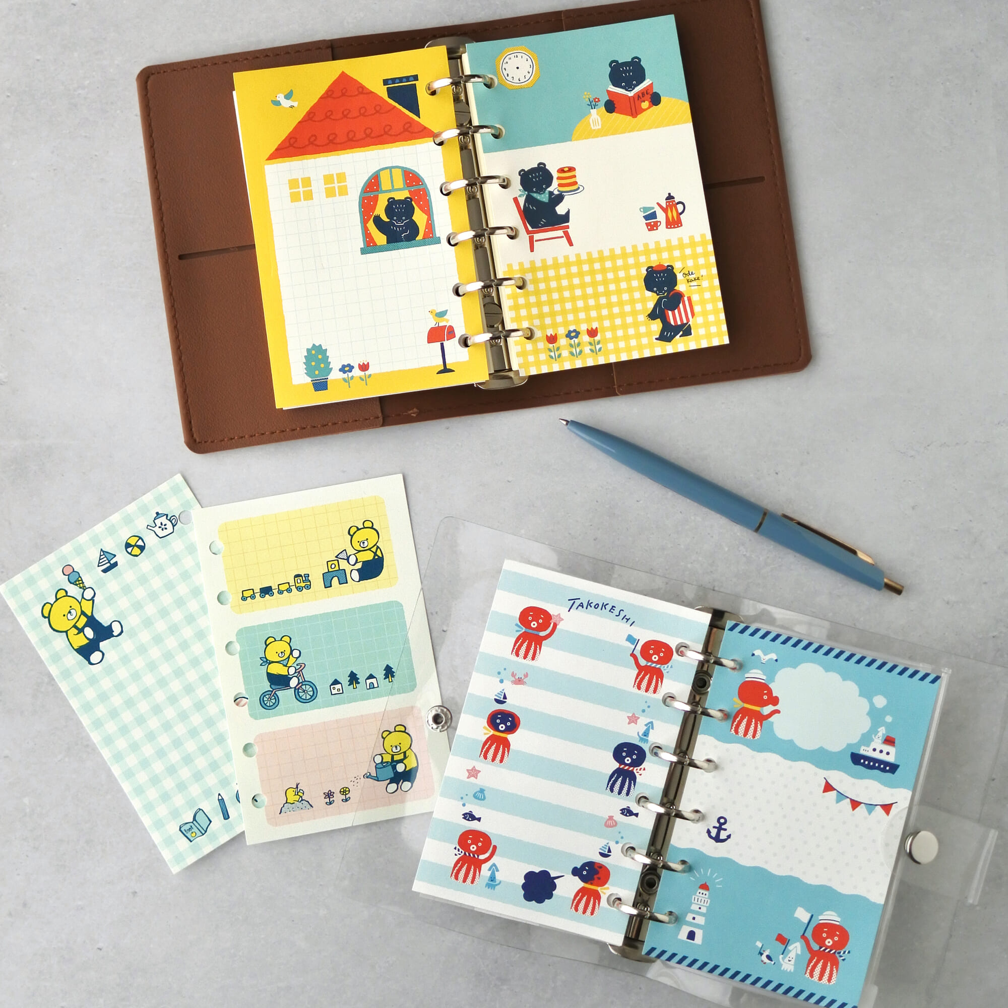 「M6リフィル」の新作3種類が登場です！　手帳がぱっと賑やかになるような楽しいデザインです。穴を開けずに一筆箋としても使えます。