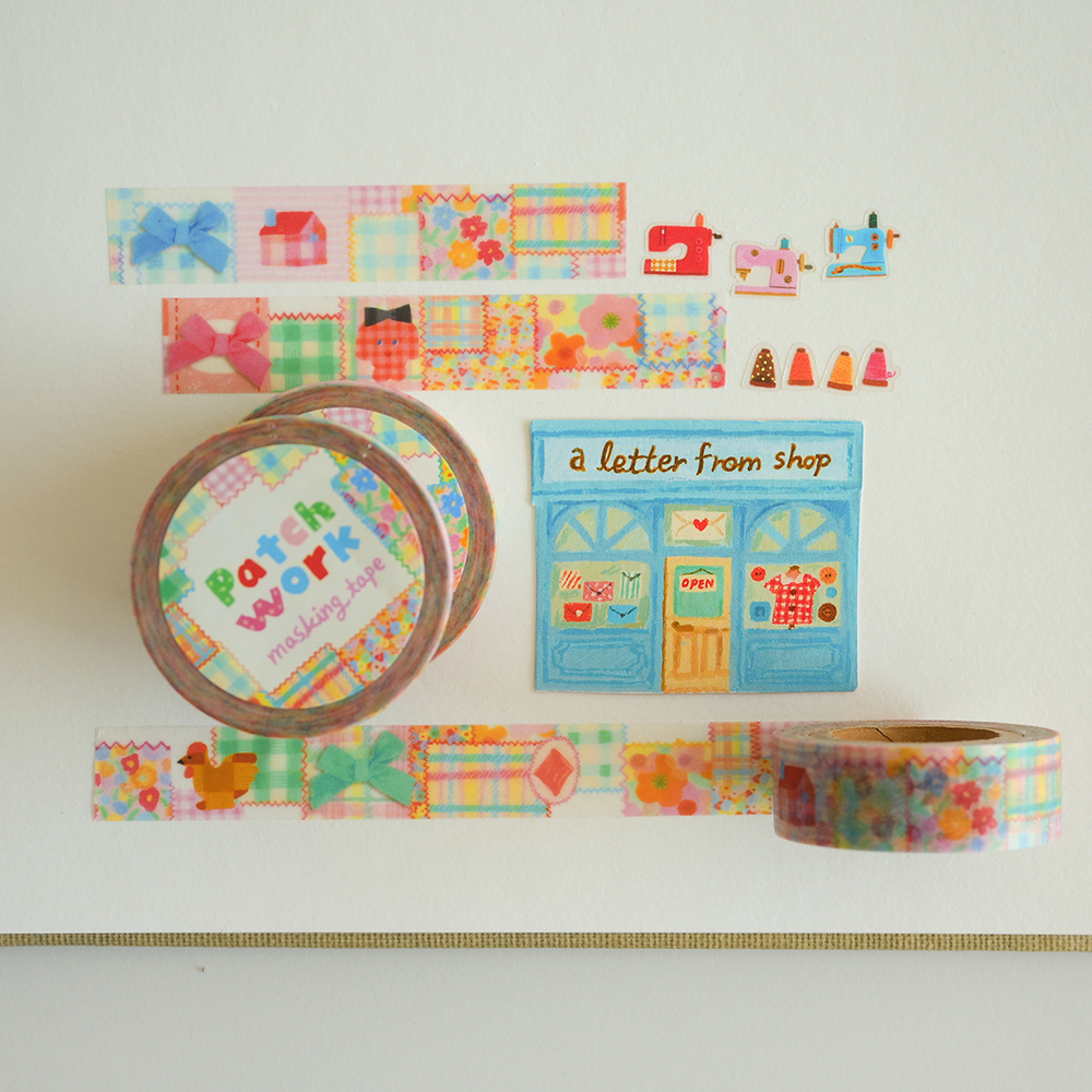 「Patch work masking tape」パッチワーク柄とキャラクターのマスキングテープ