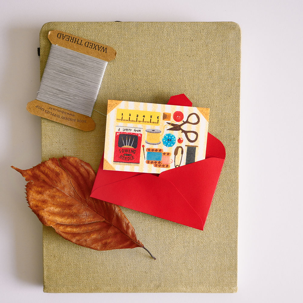 「sewing box mini card 」裁縫道具を描いたミニカード