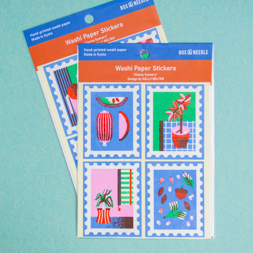 「Stamp Scenery シール」和紙の風合いをそのまま生かしたシールです。Stamp Sceneryの20種類ある柄のうちランダムで4種類入っています。