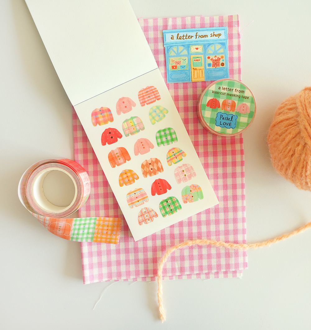 「Pastel LOVE Kiss cut masking tape」カラフルなセーターのキスカットマスキングテープ