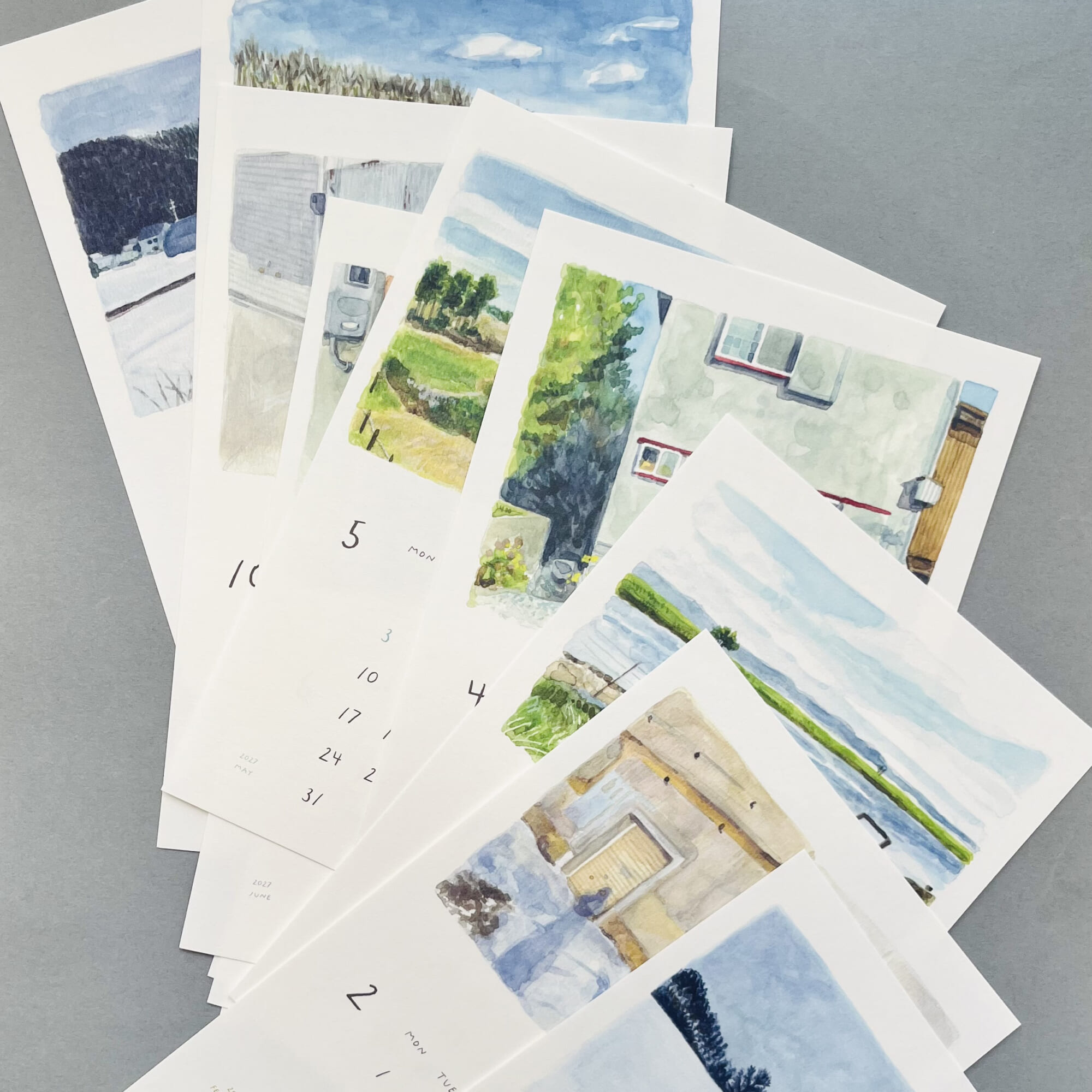 「landscape CALENDAR 2027」水彩画で風景を描きました。遠くの景色を思い浮かべると、今ここが少し軽くなる。